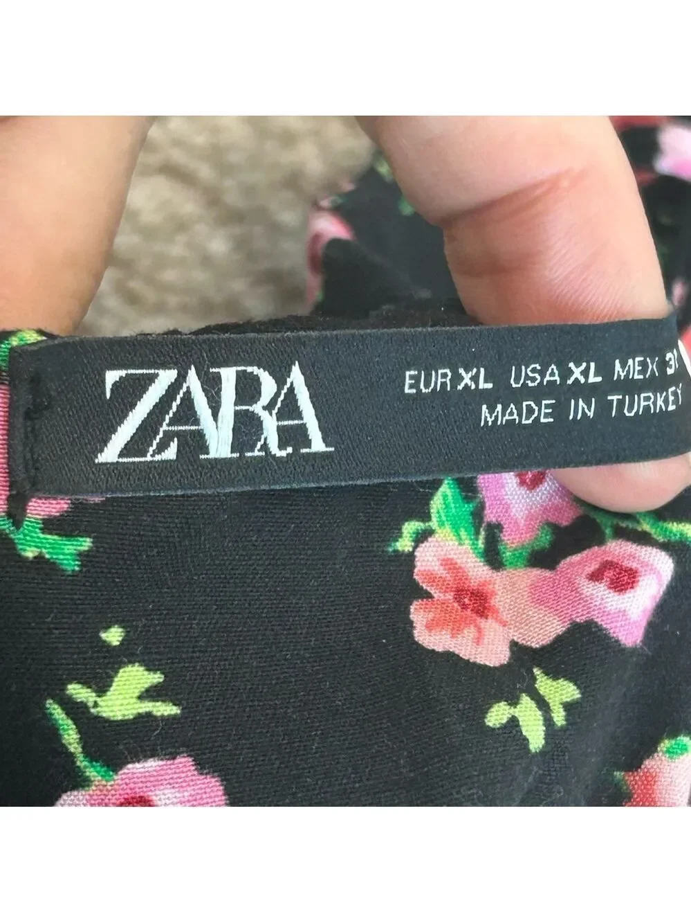 Zara black pink floral flower sweetheart spaghetti strap bustier crop top Sz XL - Picture 5 of 8